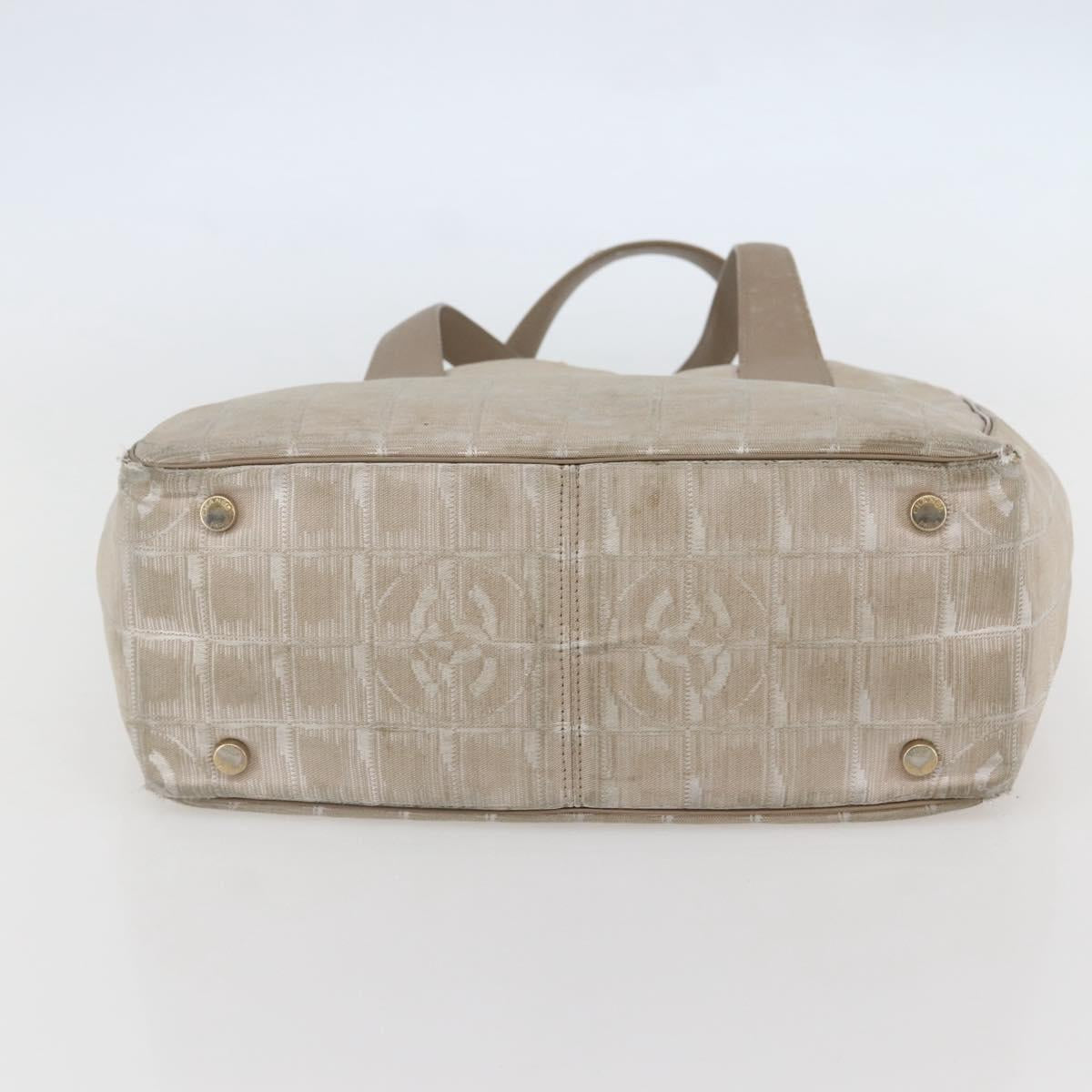 CHANEL New Travel Line Tote Bag Nylon Beige Gold CC Auth ti3446