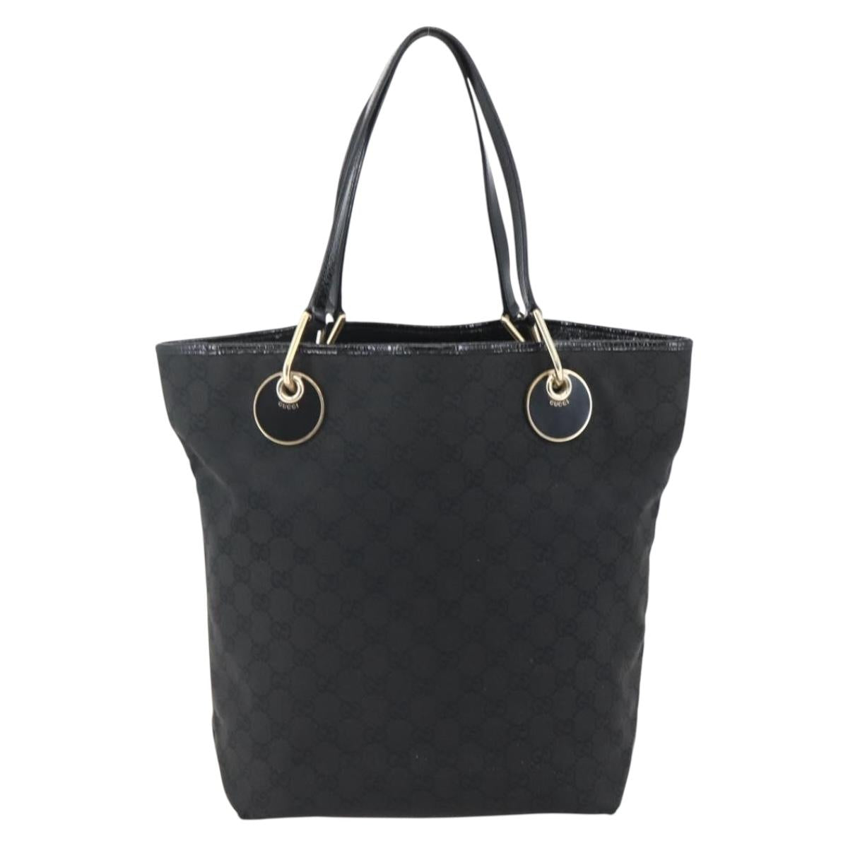 GUCCI GG Canvas Tote Bag Black Gold 120836 Auth ti3447