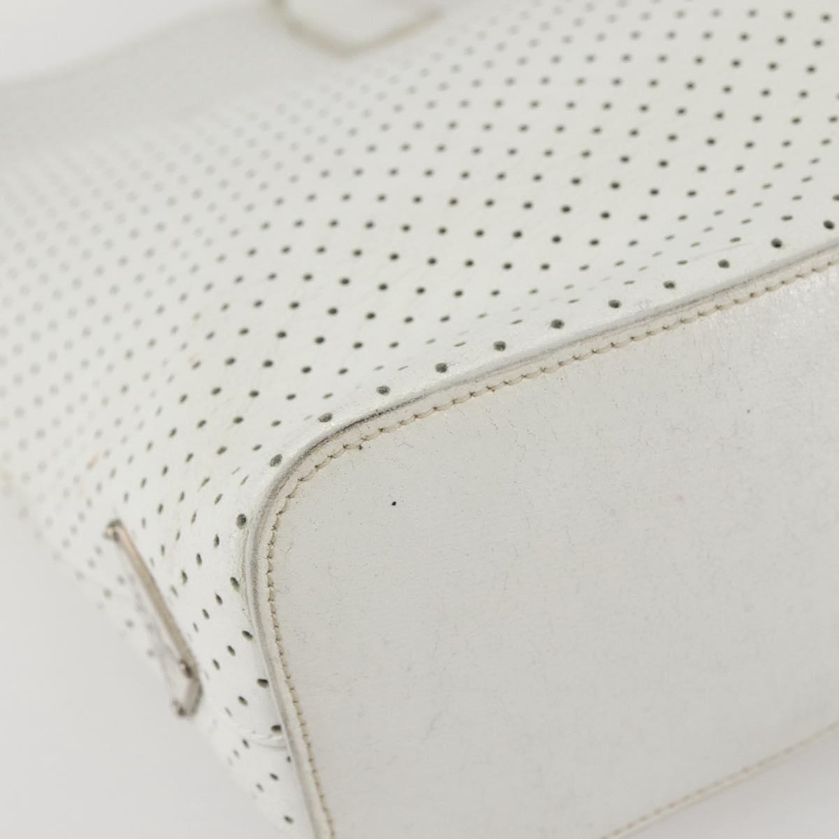PRADA Tote Bag Punching Leather White Silver Auth ti3448