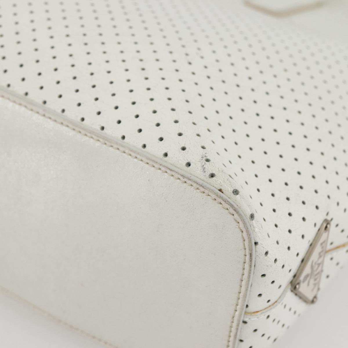 PRADA Tote Bag Punching Leather White Silver Auth ti3448