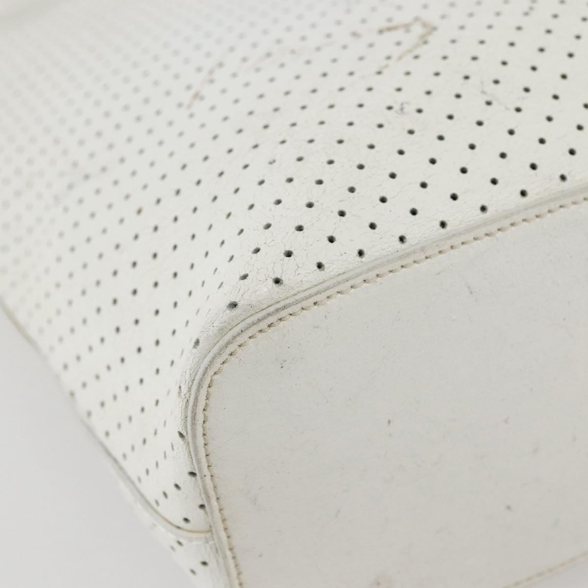 PRADA Tote Bag Punching Leather White Silver Auth ti3448