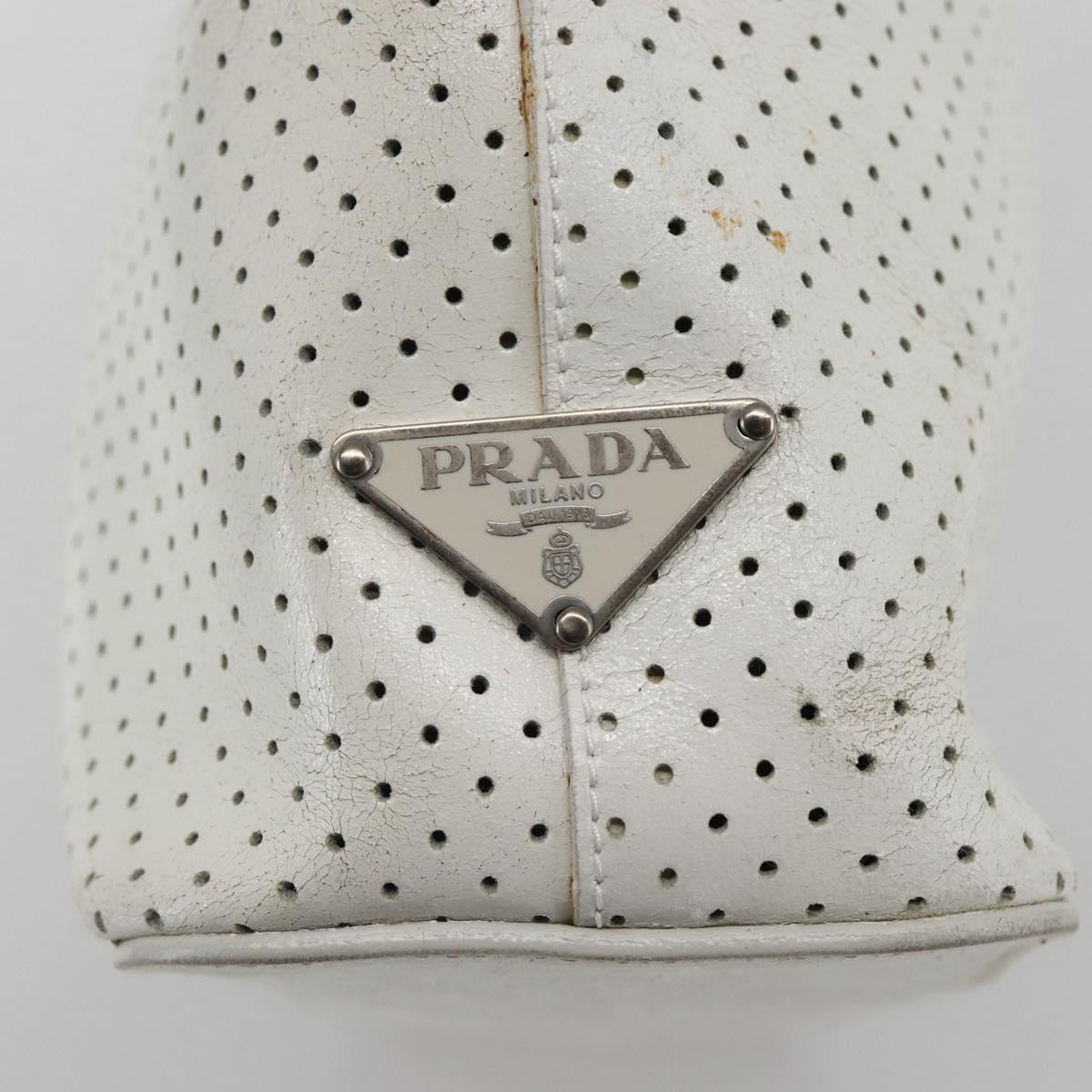 PRADA Tote Bag Punching Leather White Silver Auth ti3448