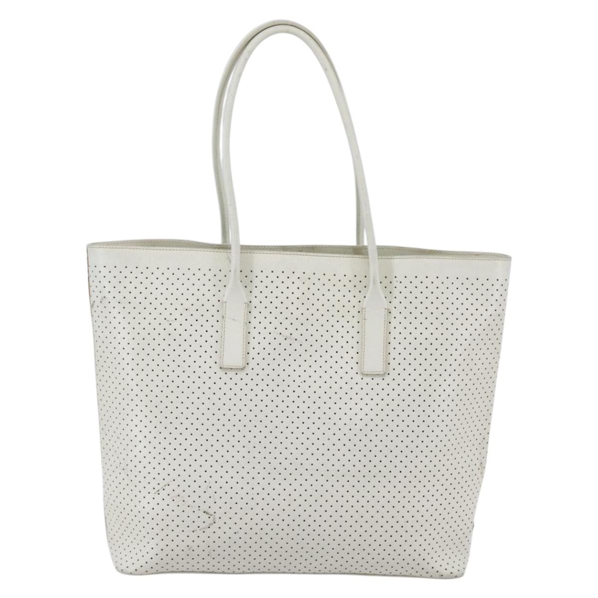 PRADA Tote Bag Punching Leather White Silver Auth ti3448