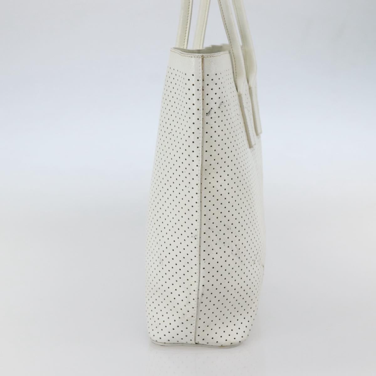 PRADA Tote Bag Punching Leather White Silver Auth ti3448