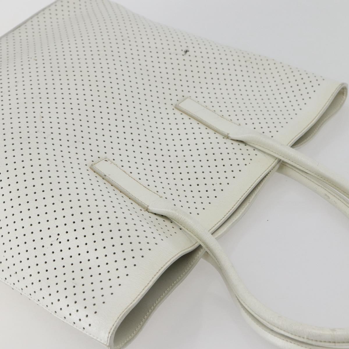 PRADA Tote Bag Punching Leather White Silver Auth ti3448