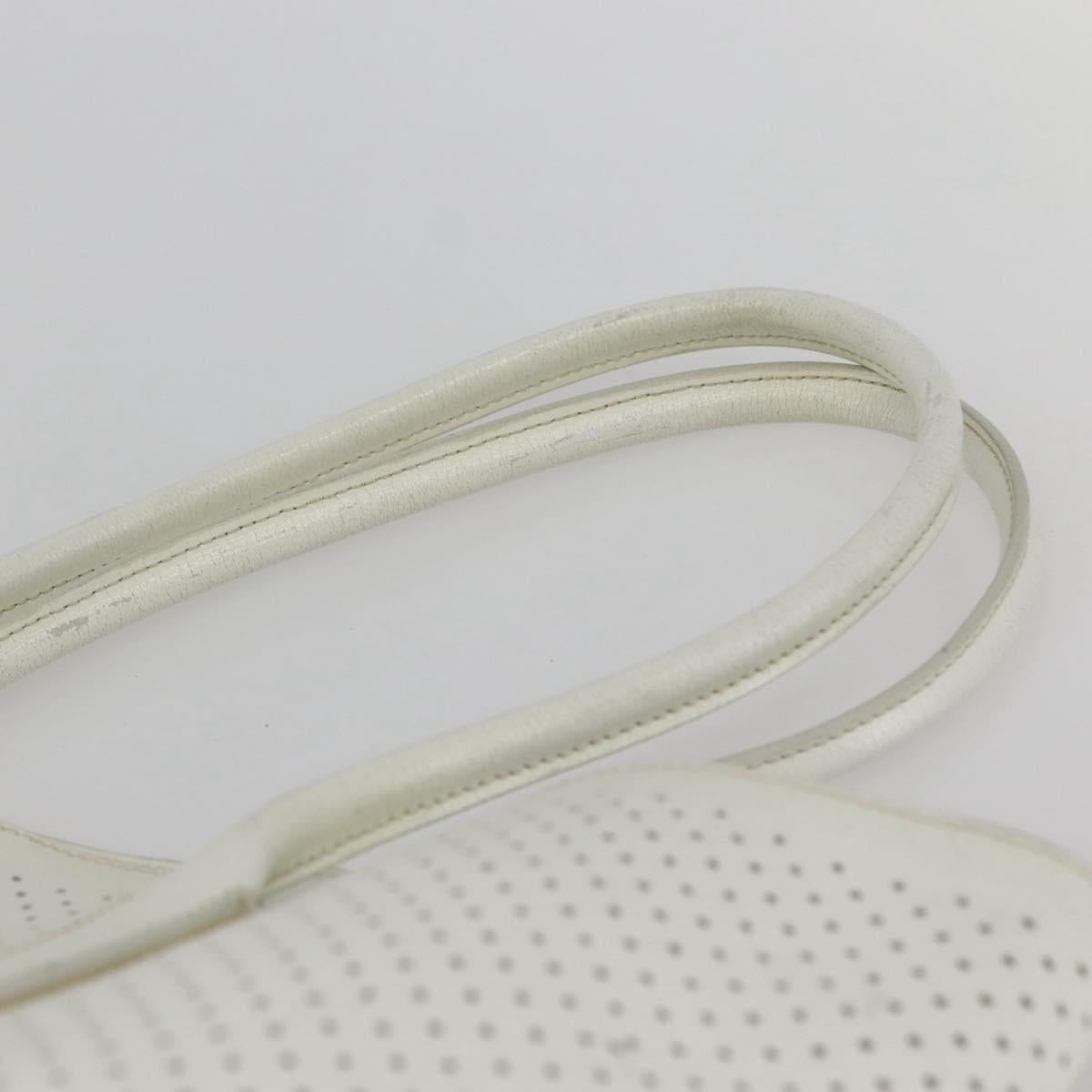 PRADA Tote Bag Punching Leather White Silver Auth ti3448