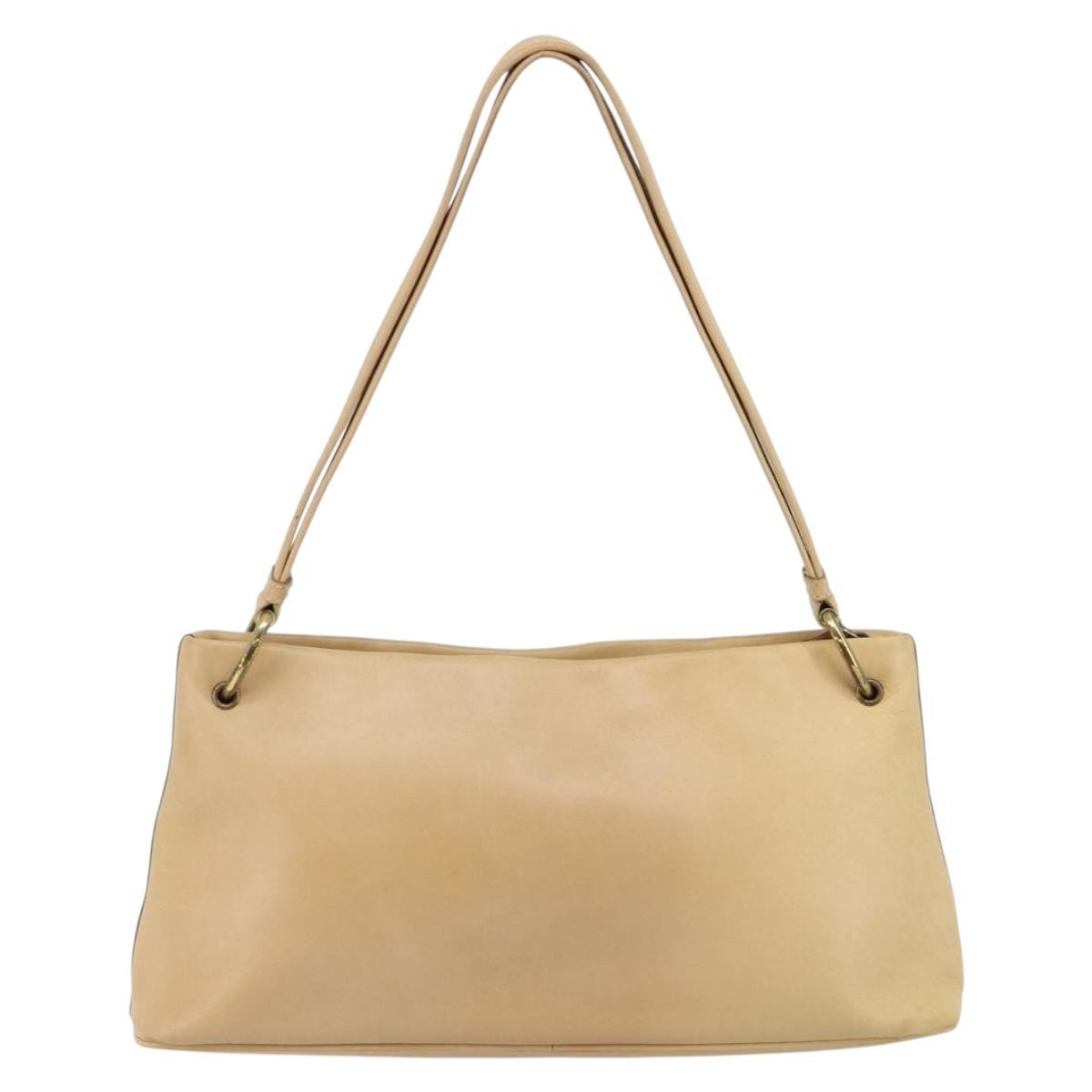 GUCCI Shoulder Bag Leather Beige Gold 90699 Auth ti3449