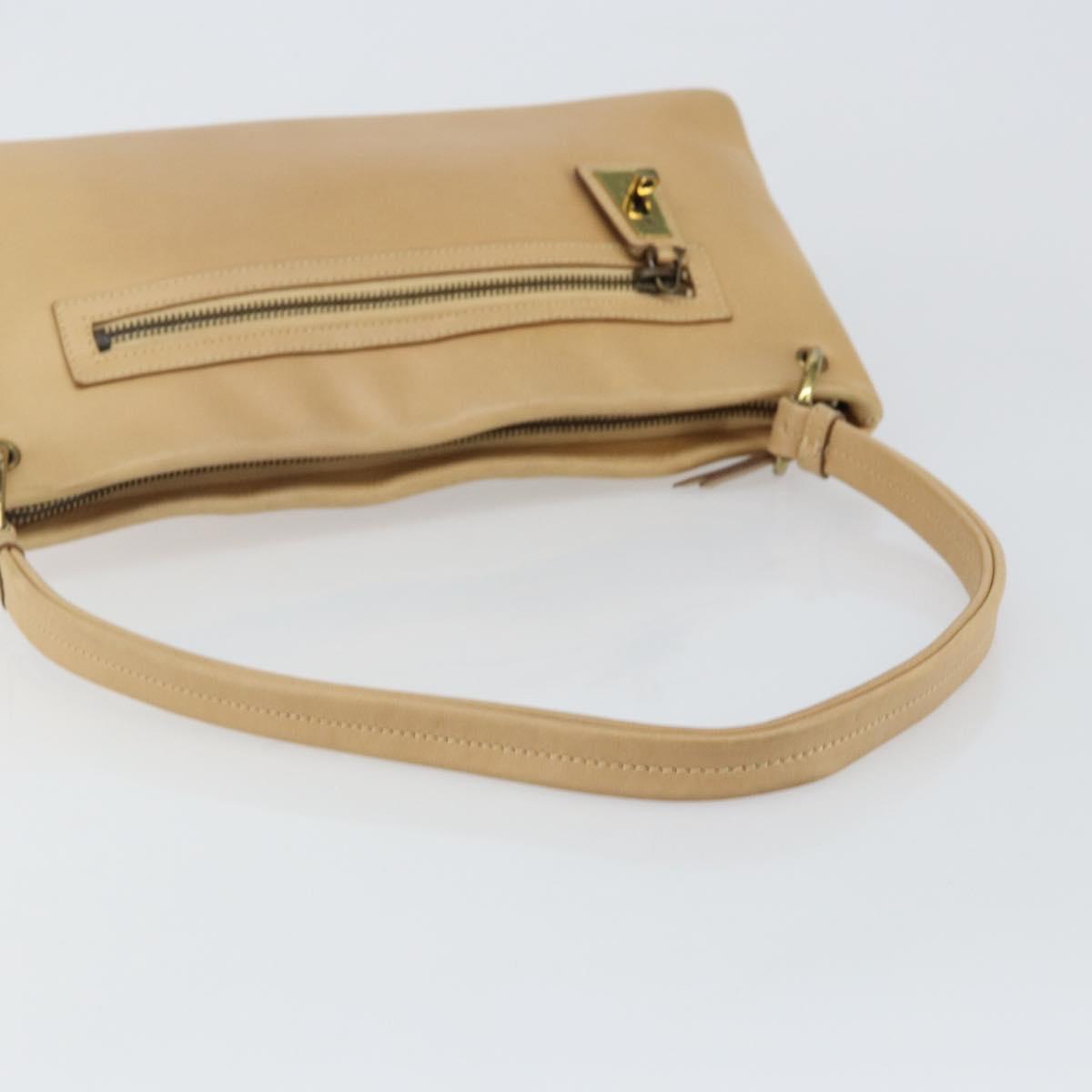 GUCCI Shoulder Bag Leather Beige Gold 90699 Auth ti3449