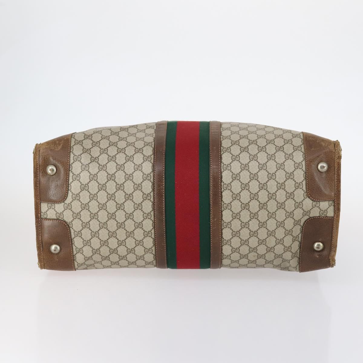 GUCCI GG Supreme Web Sherry Line Boston Bag PVC Beige Gold Auth ti3450