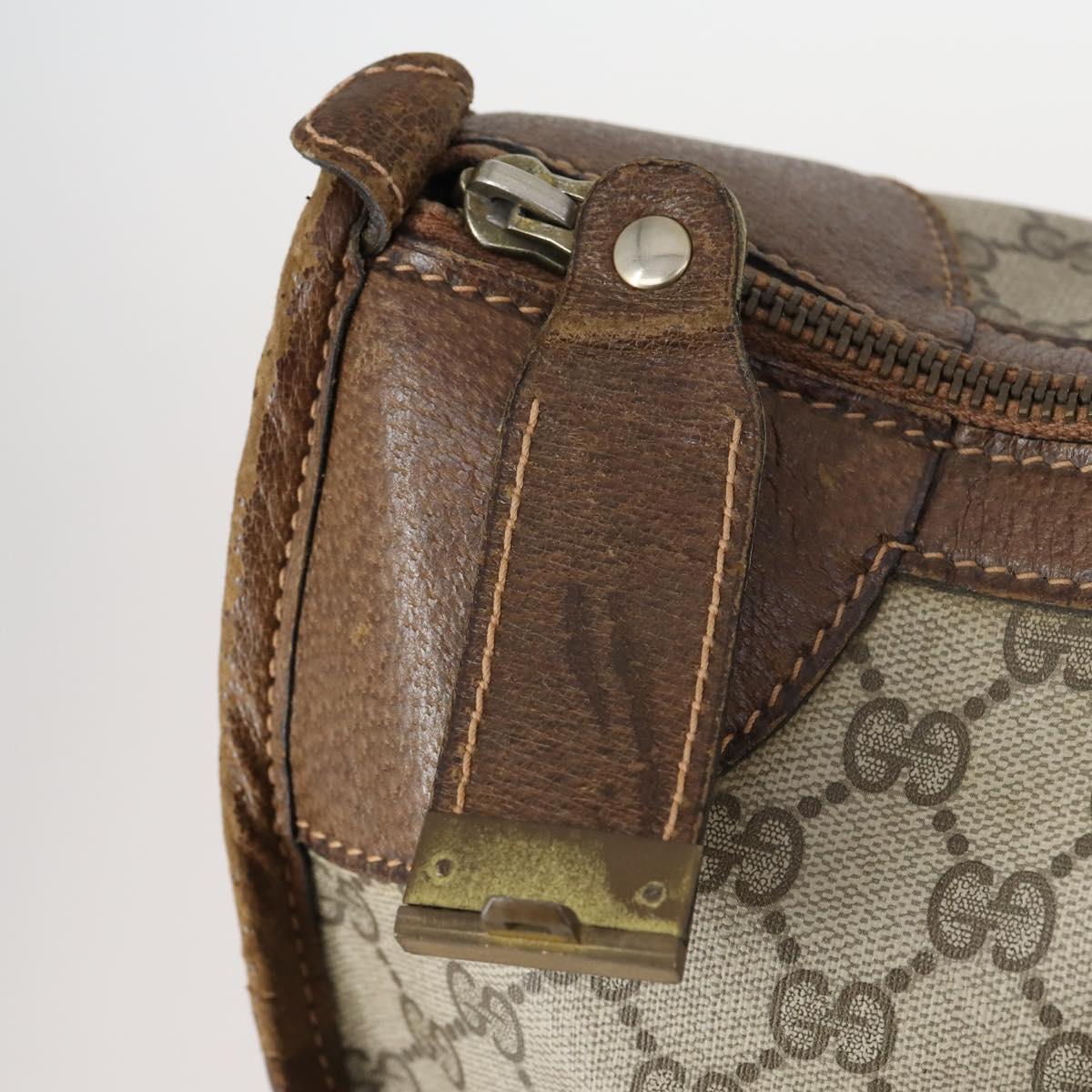 GUCCI GG Supreme Web Sherry Line Boston Bag PVC Beige Gold Auth ti3450