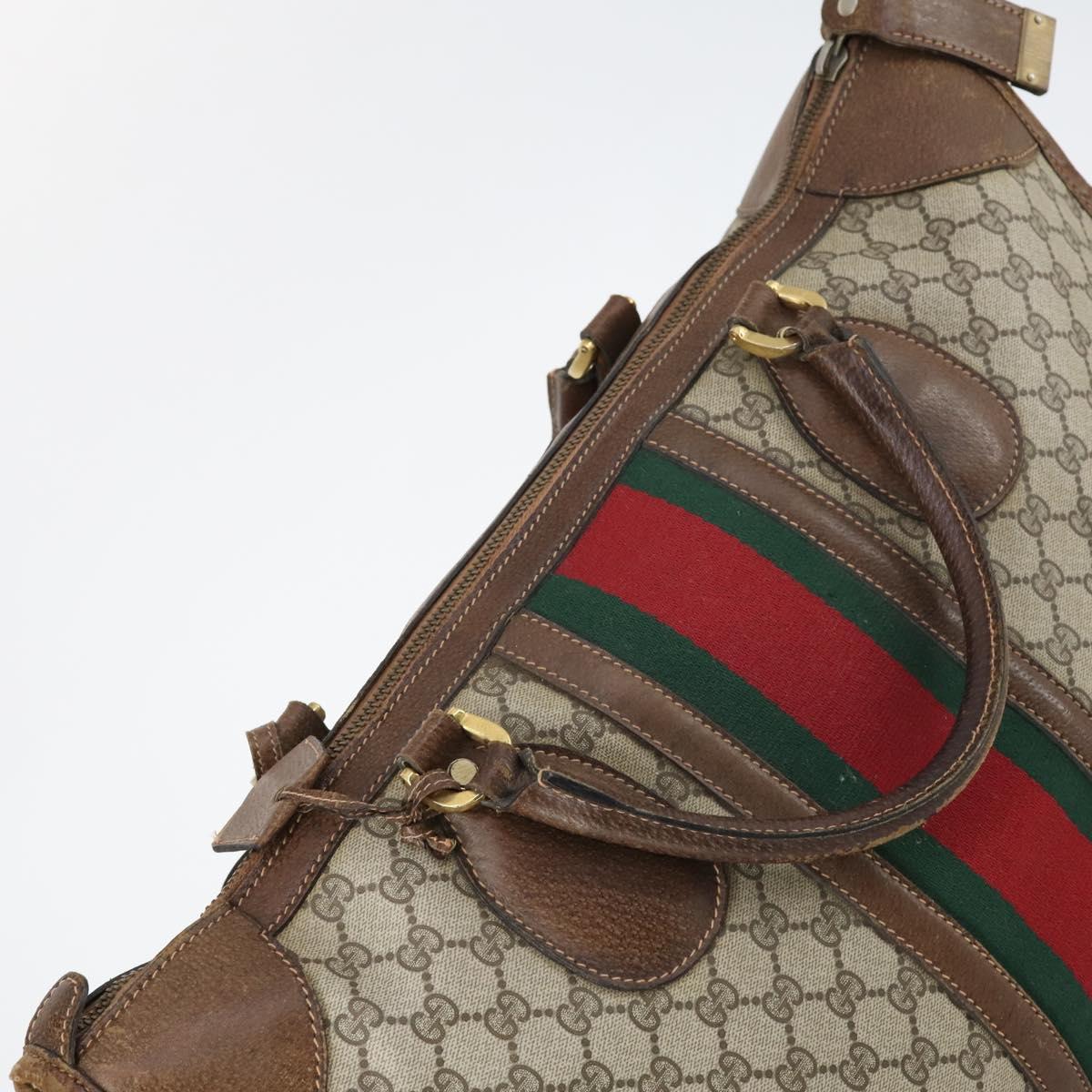 GUCCI GG Supreme Web Sherry Line Boston Bag PVC Beige Gold Auth ti3450