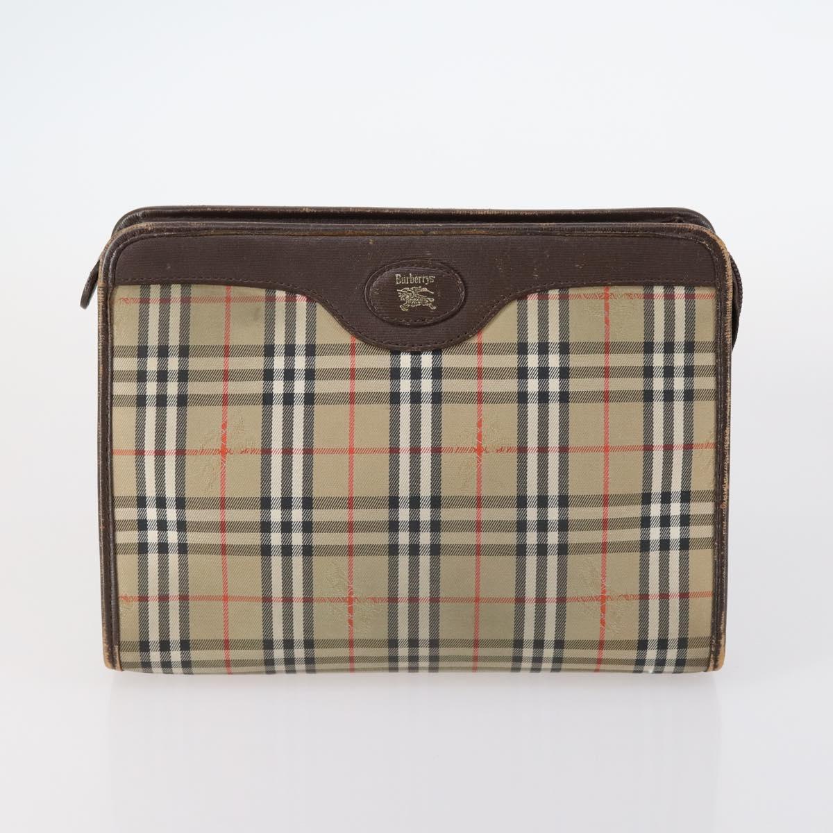 BURBERRY Nova Check Blue Label Bag Canvas nylon 5Set Beige Gray blue Auth ti3451