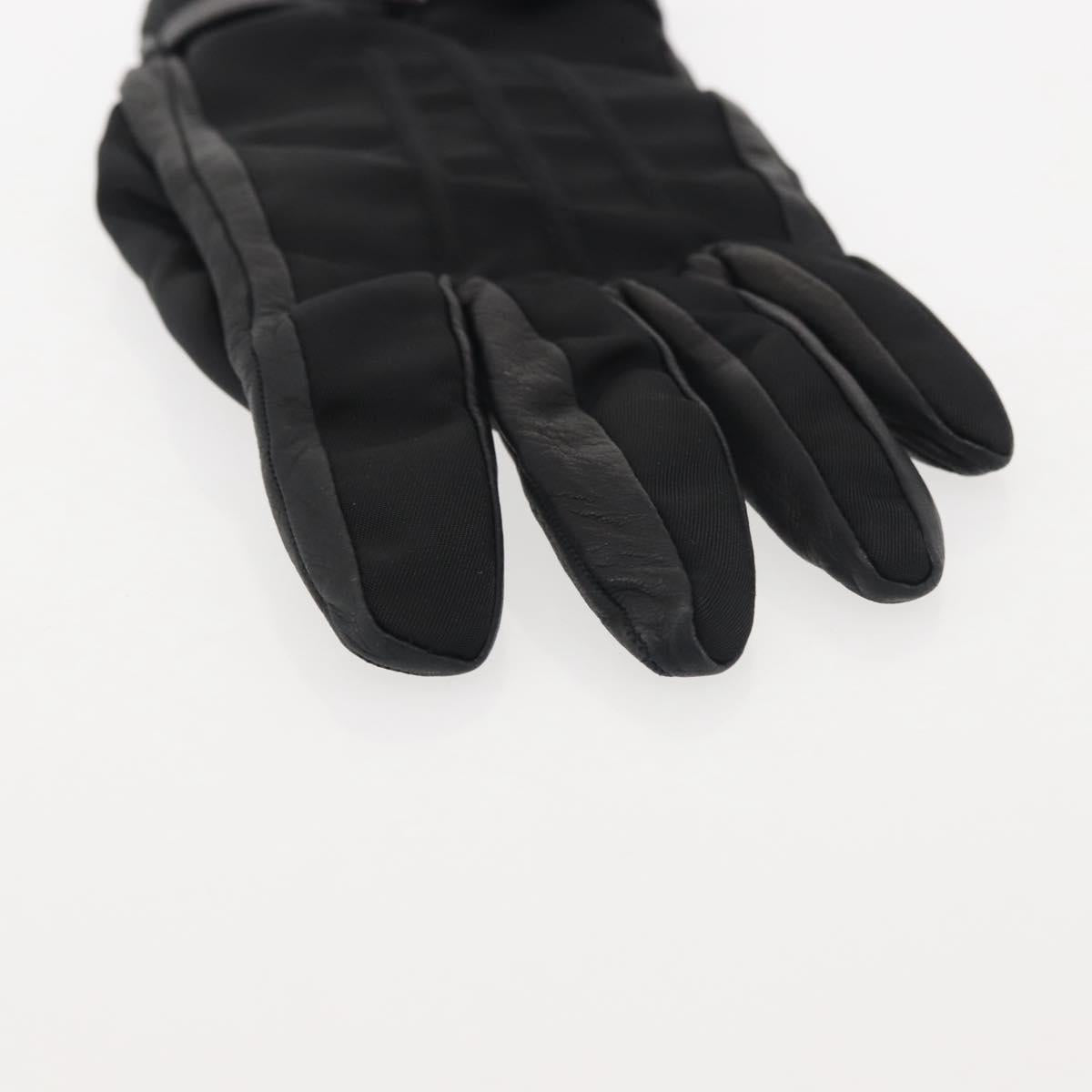 PRADA Gloves Leather Black Silver Auth ti3452