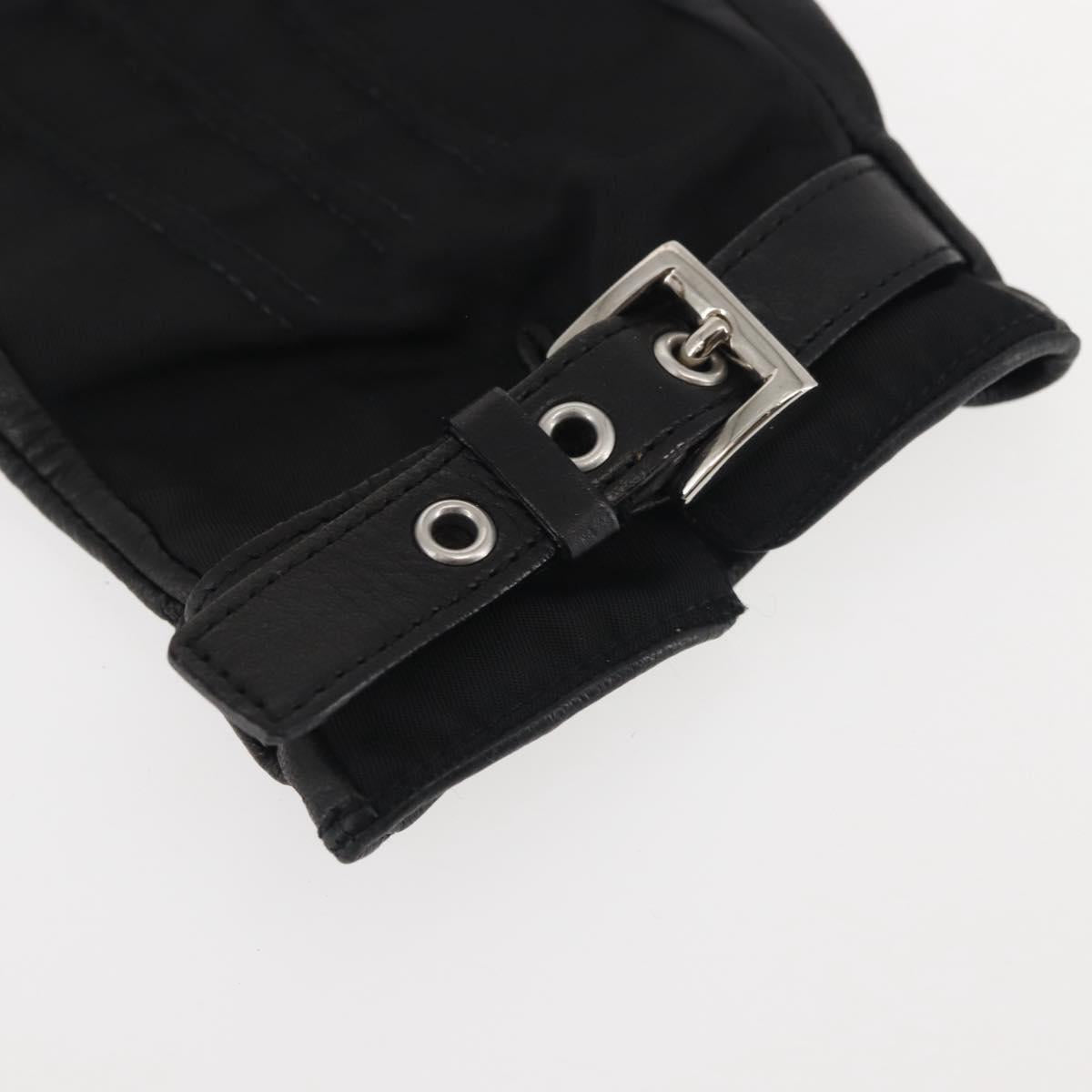 PRADA Gloves Leather Black Silver Auth ti3452