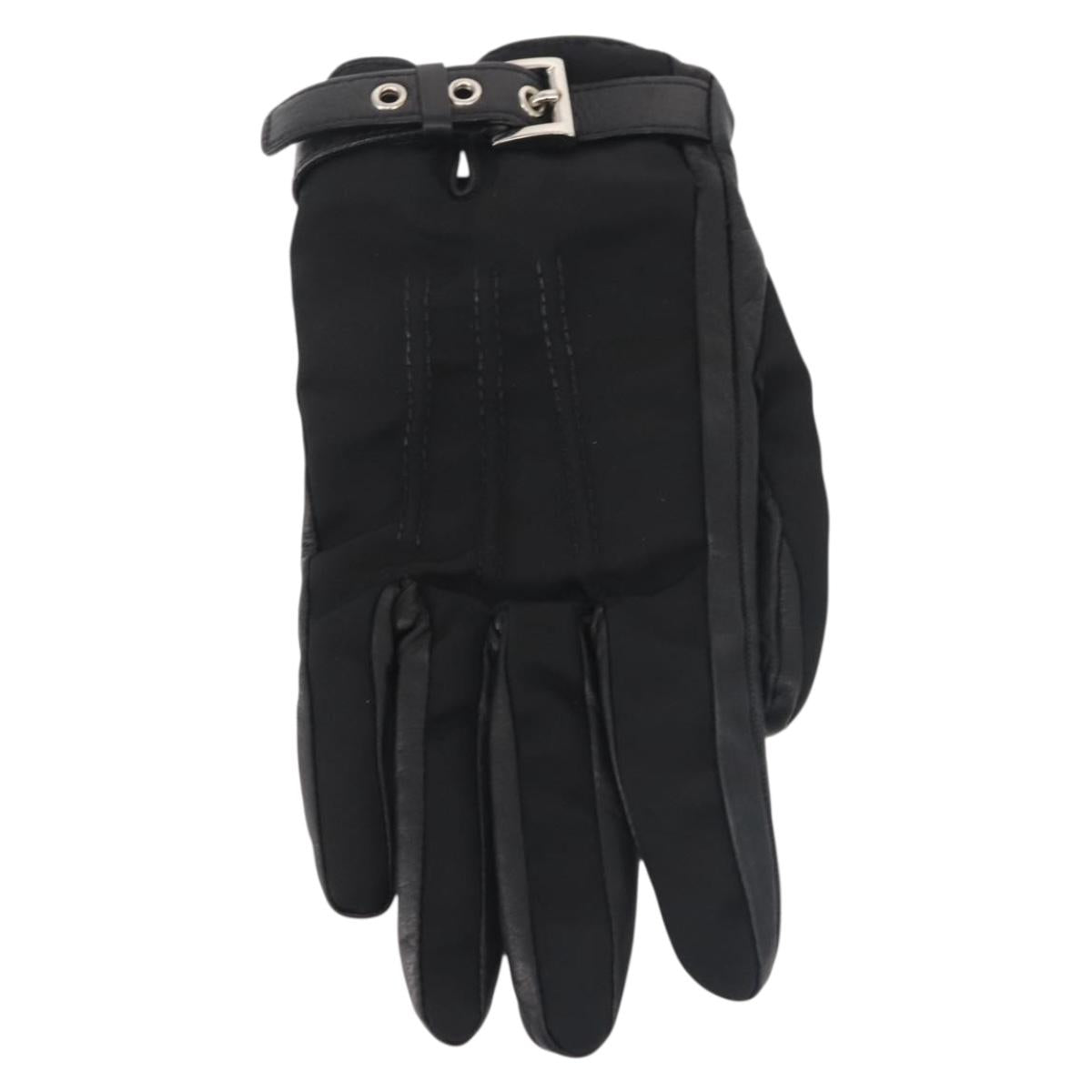 PRADA Gloves Leather Black Silver Auth ti3452