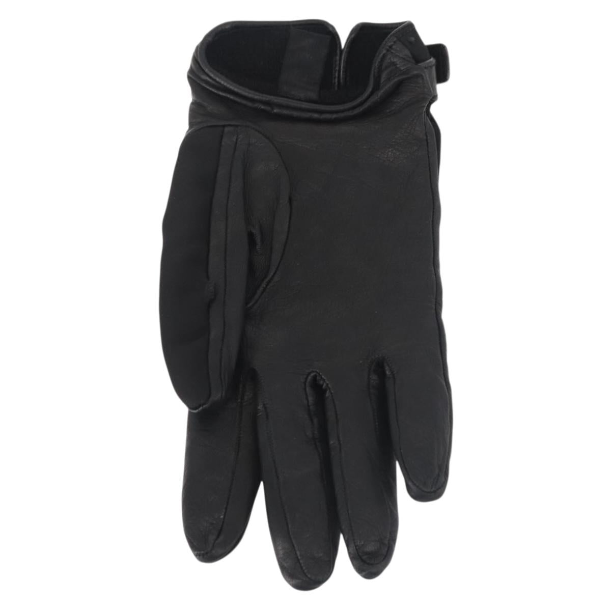 PRADA Gloves Leather Black Silver Auth ti3452