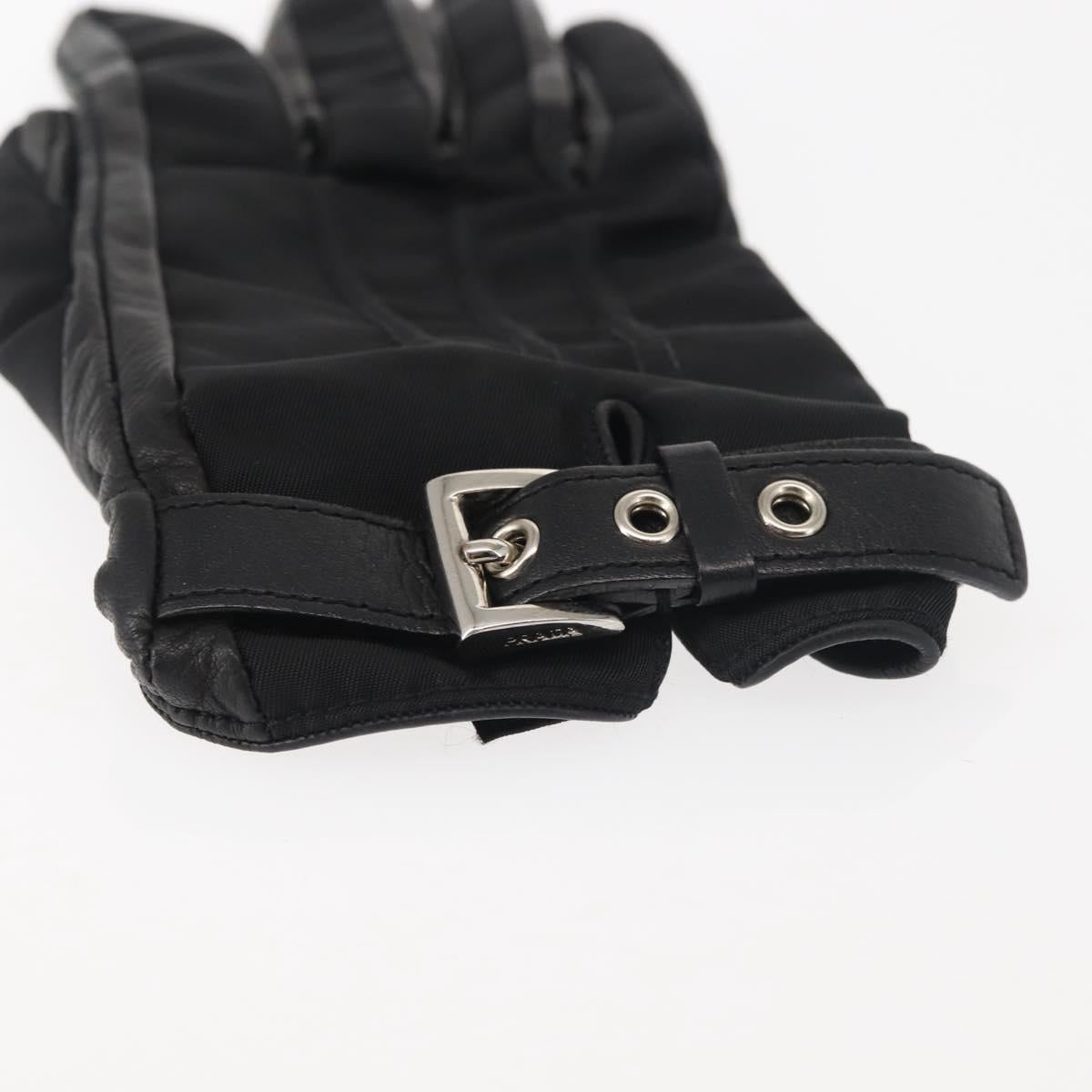 PRADA Gloves Leather Black Silver Auth ti3452
