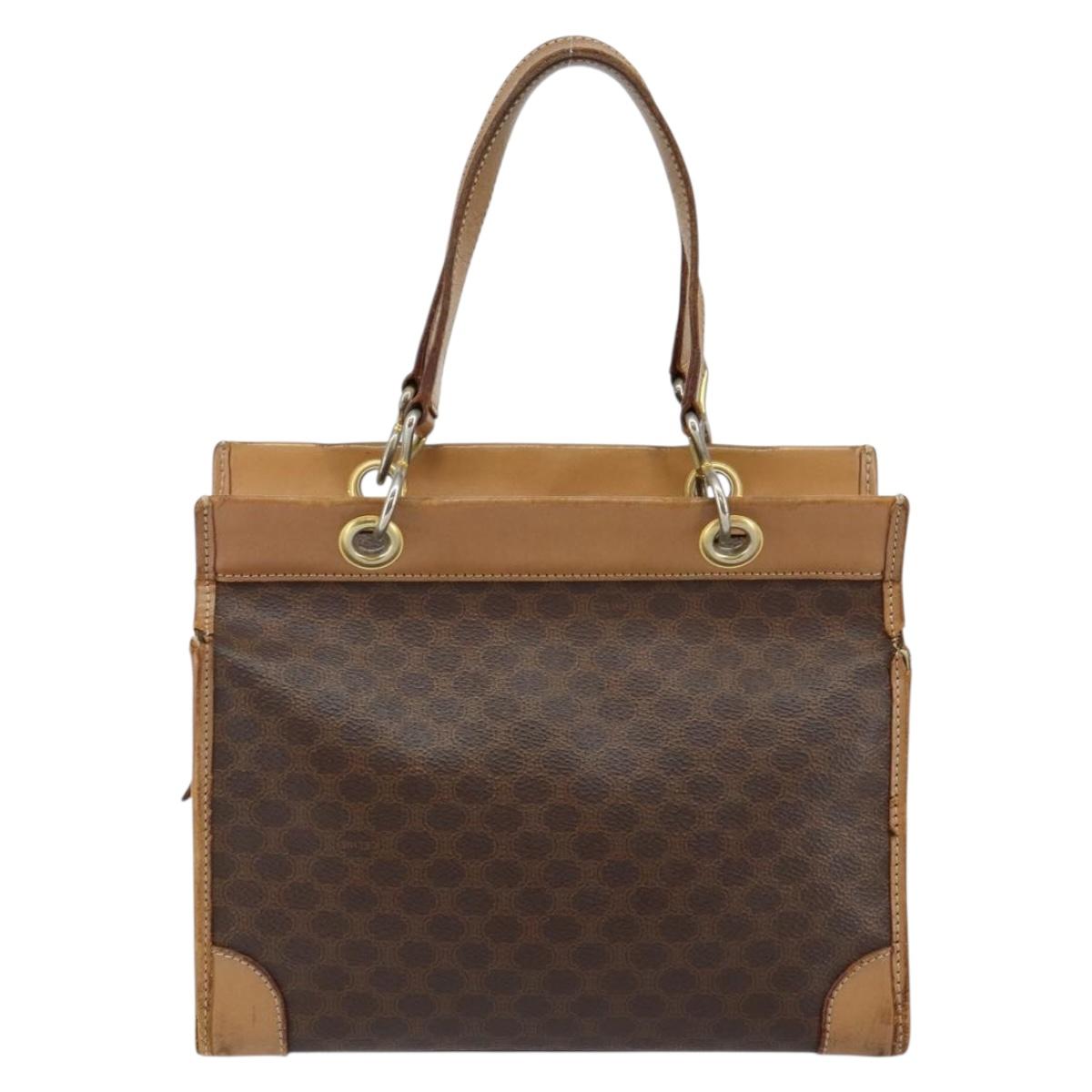 CELINE Macadam Canvas Hand Bag Brown Gold Auth ti3457