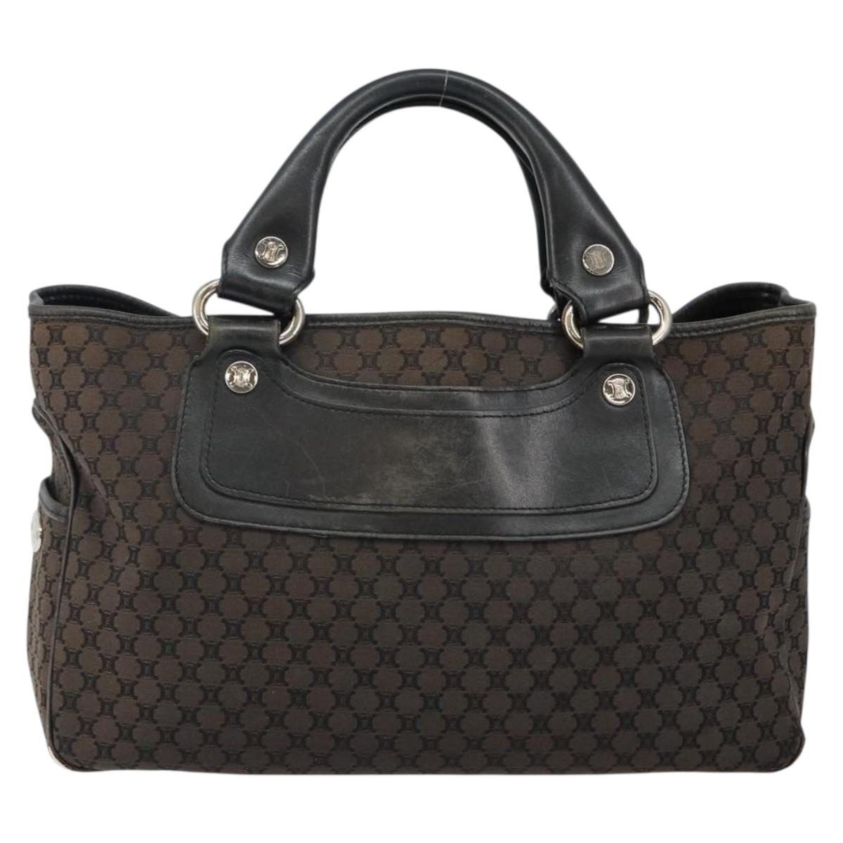CELINE Macadam Canvas Boogie Hand Bag Dark Brown Black Silver Auth ti3458