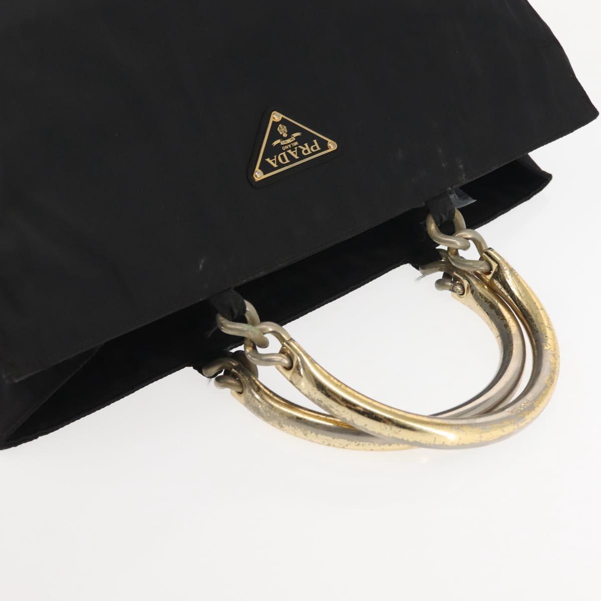 PRADA Hand Bag Nylon metal Black Gold Auth ti3459