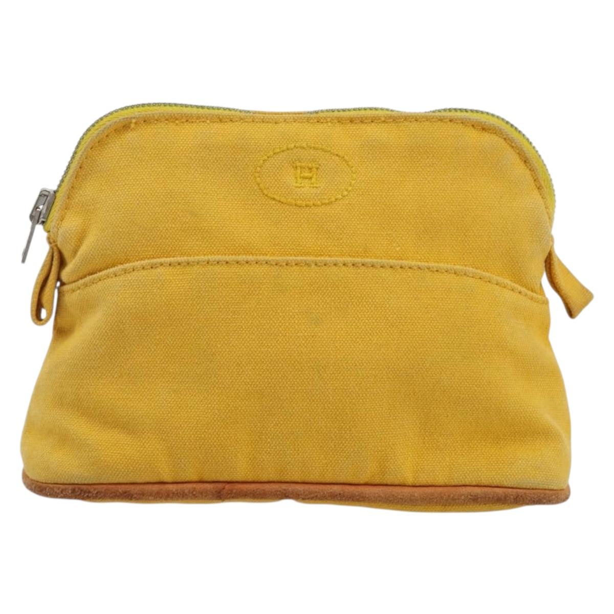 HERMES Bolide Pouch Canvas Yellow Silver Auth ti3460