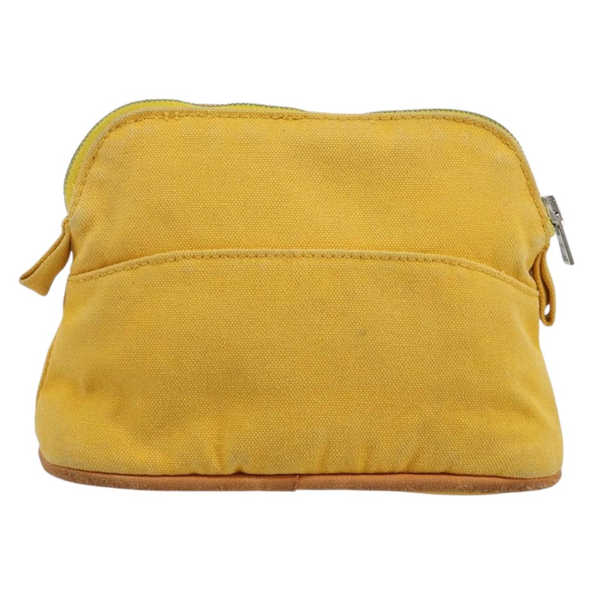 HERMES Bolide Pouch Canvas Yellow Silver Auth ti3460
