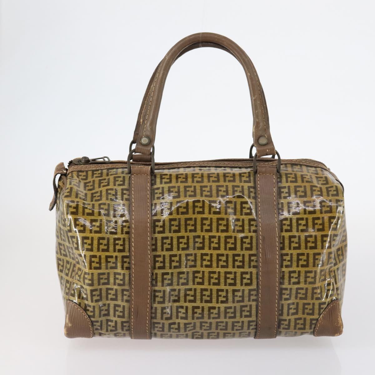 FENDI Zucchino Canvas Bag Enamel 2Set Brown Auth ti3463