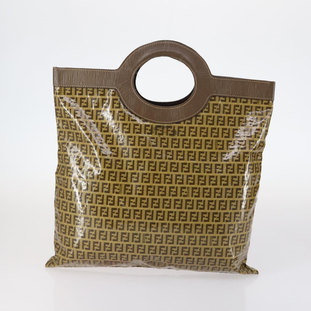 FENDI Zucchino Canvas Bag Enamel 2Set Brown Auth ti3463