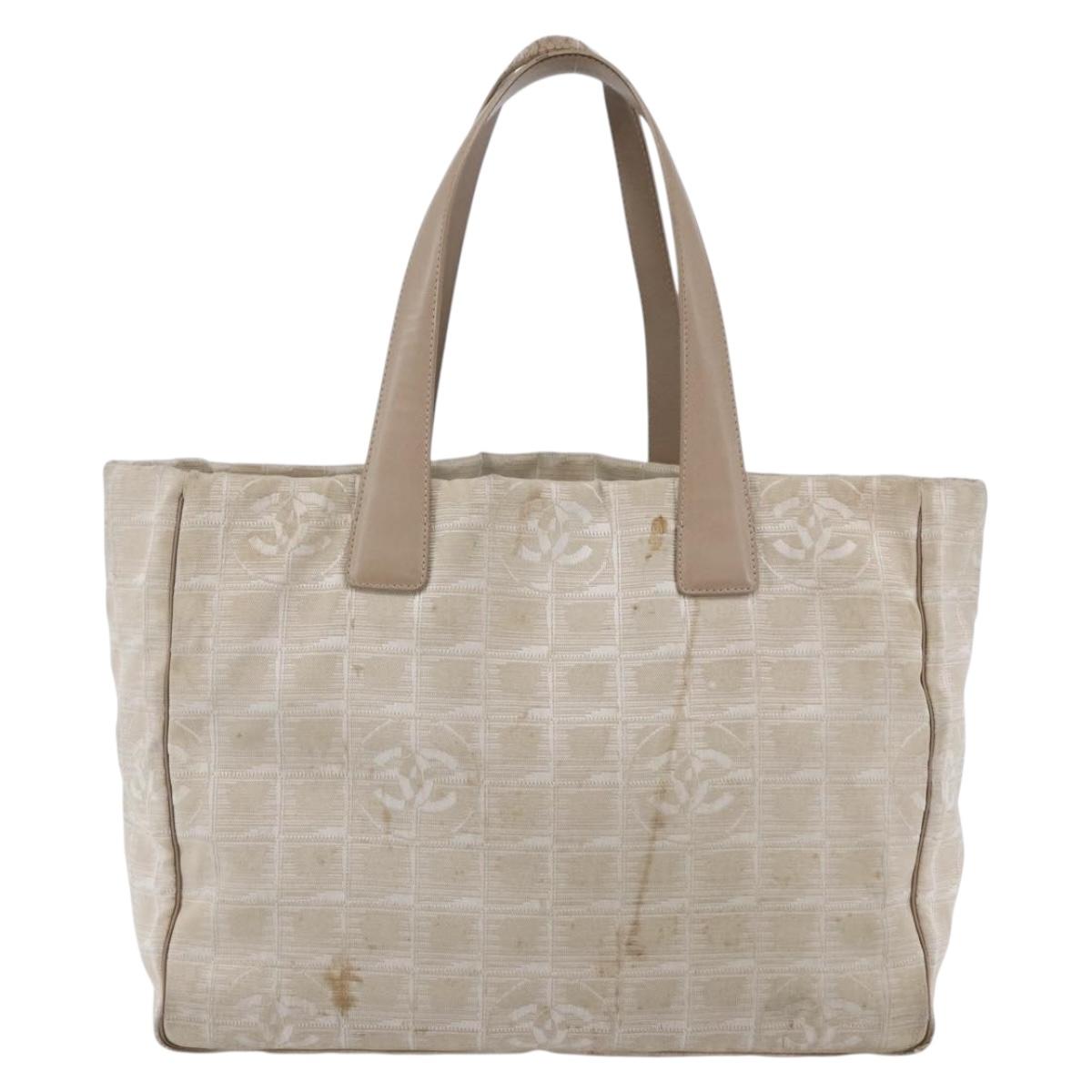 CHANEL New Travel Line Tote Bag Nylon Beige Gold CC Auth ti3466