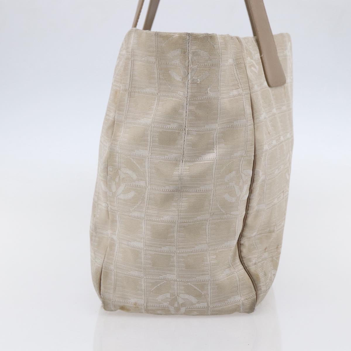 CHANEL New Travel Line Tote Bag Nylon Beige Gold CC Auth ti3466