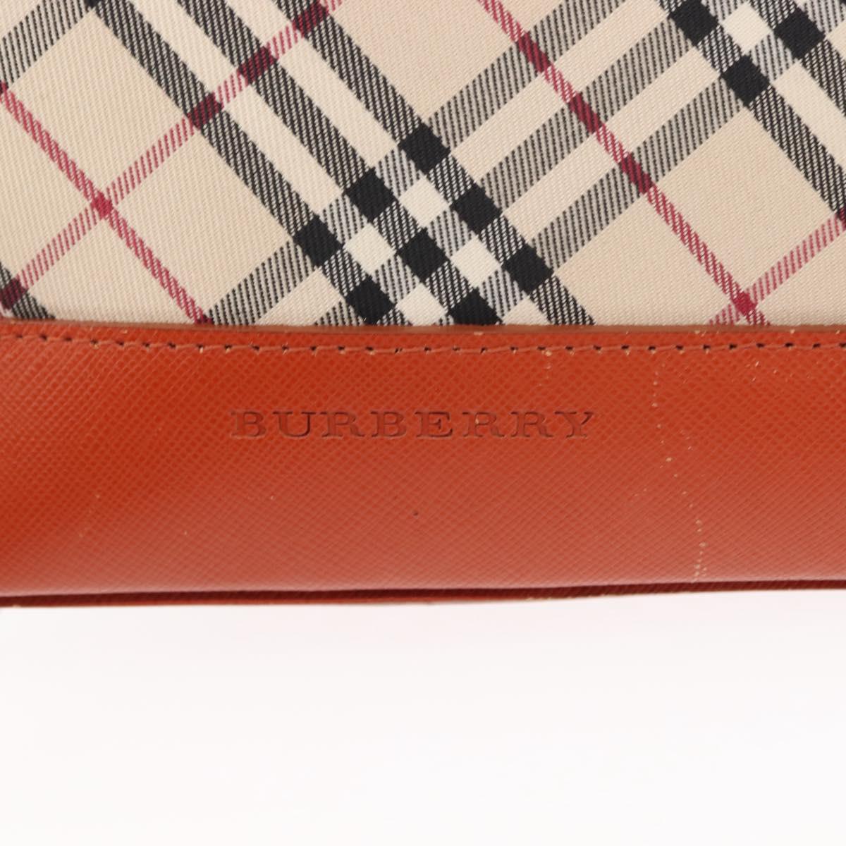 BURBERRY Nova Check Shoulder Bag Canvas Leather Beige Orange Silver Auth ti3467