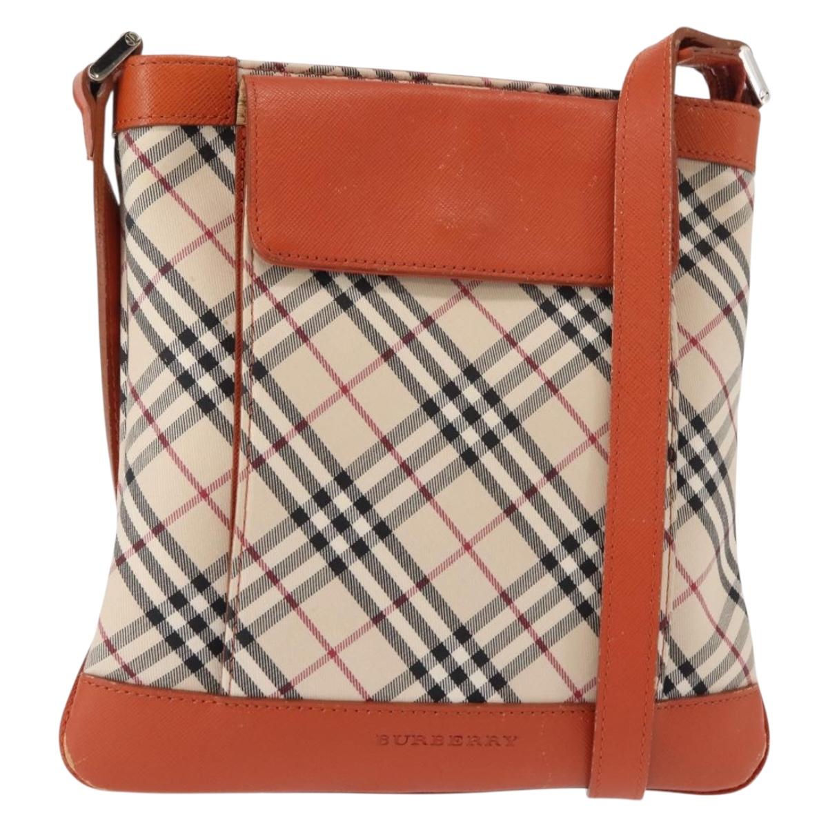 BURBERRY Nova Check Shoulder Bag Canvas Leather Beige Orange Silver Auth ti3467