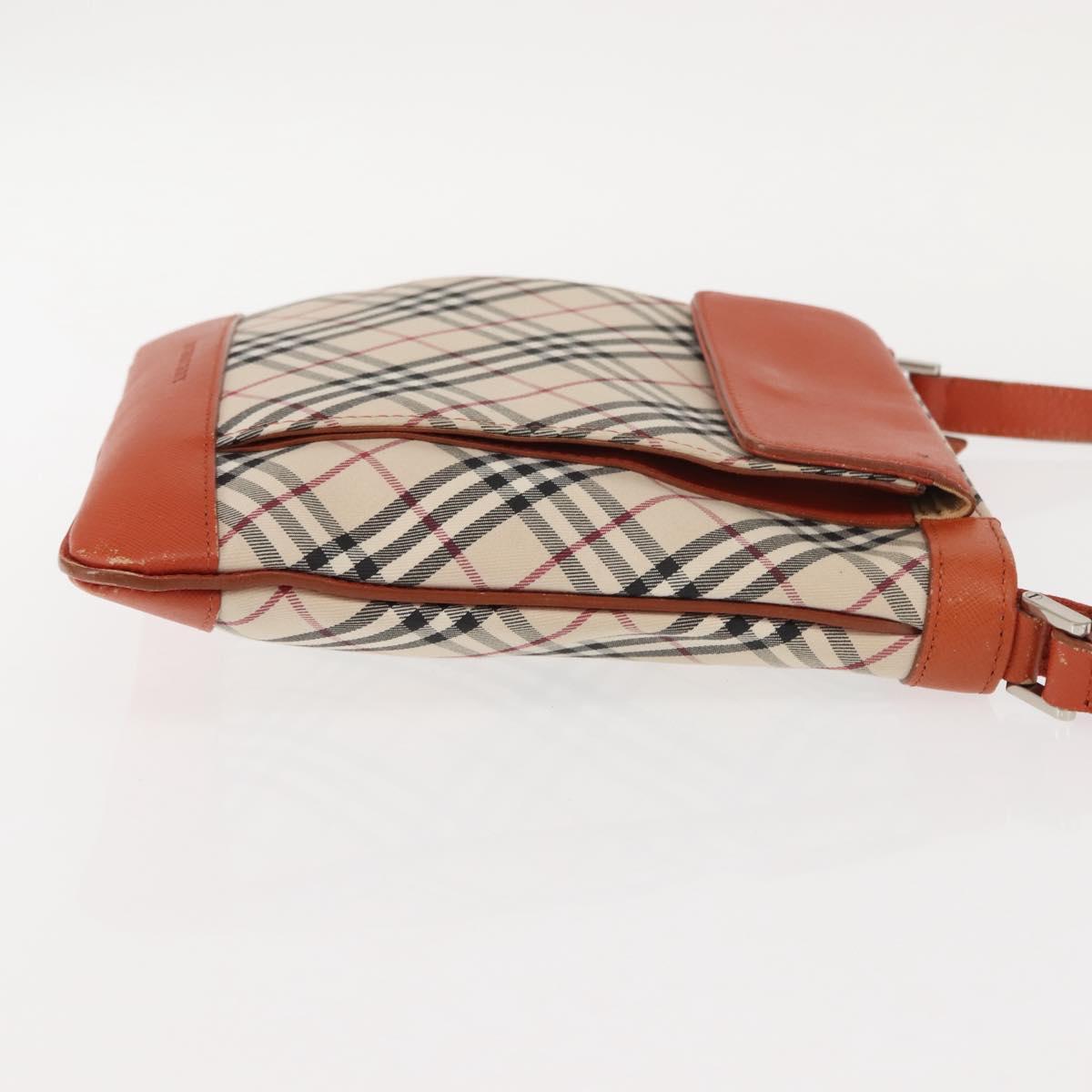 BURBERRY Nova Check Shoulder Bag Canvas Leather Beige Orange Silver Auth ti3467