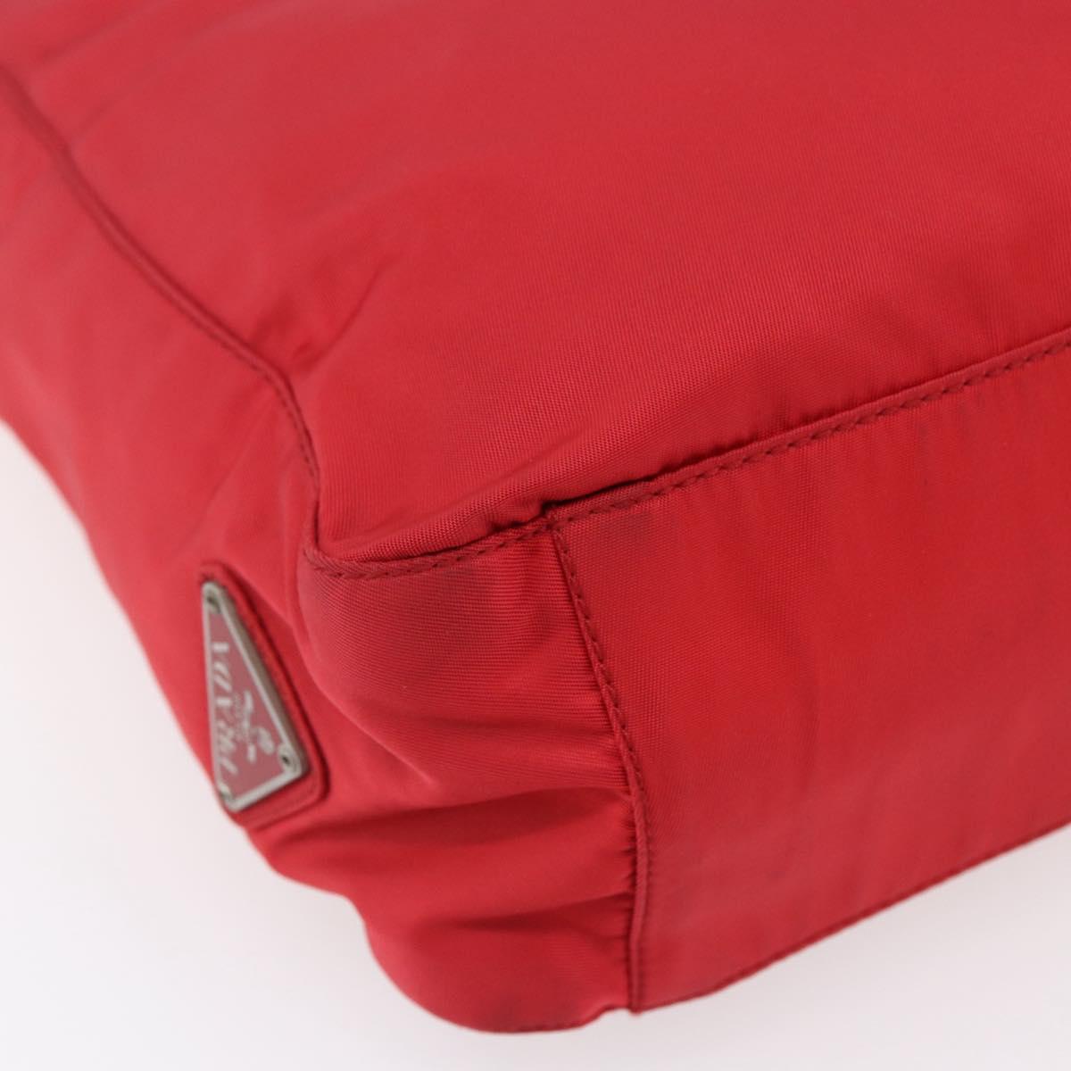 PRADA Tote Bag Nylon Red Silver Auth ti3470