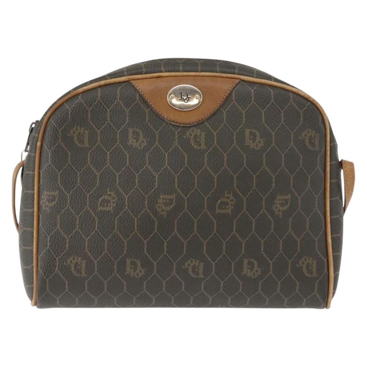 Christian Dior Honeycomb Canvas Shoulder Bag PVC Gray Gold Auth ti3472