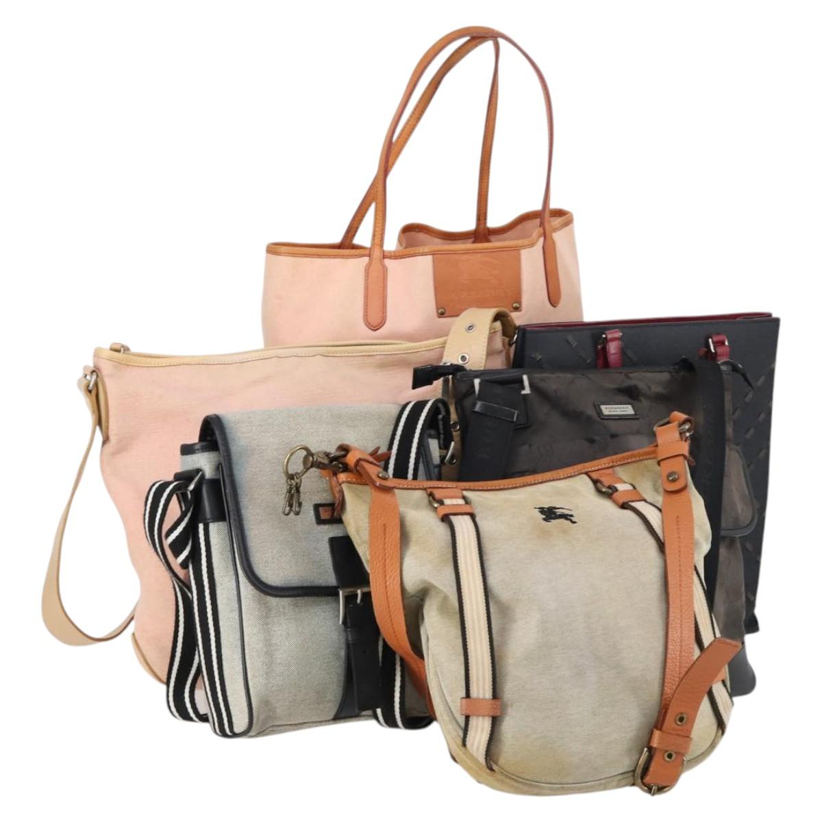 BURBERRY Blue Label Black label Bag Canvas Leather 6 Set Beige Black Auth ti3474