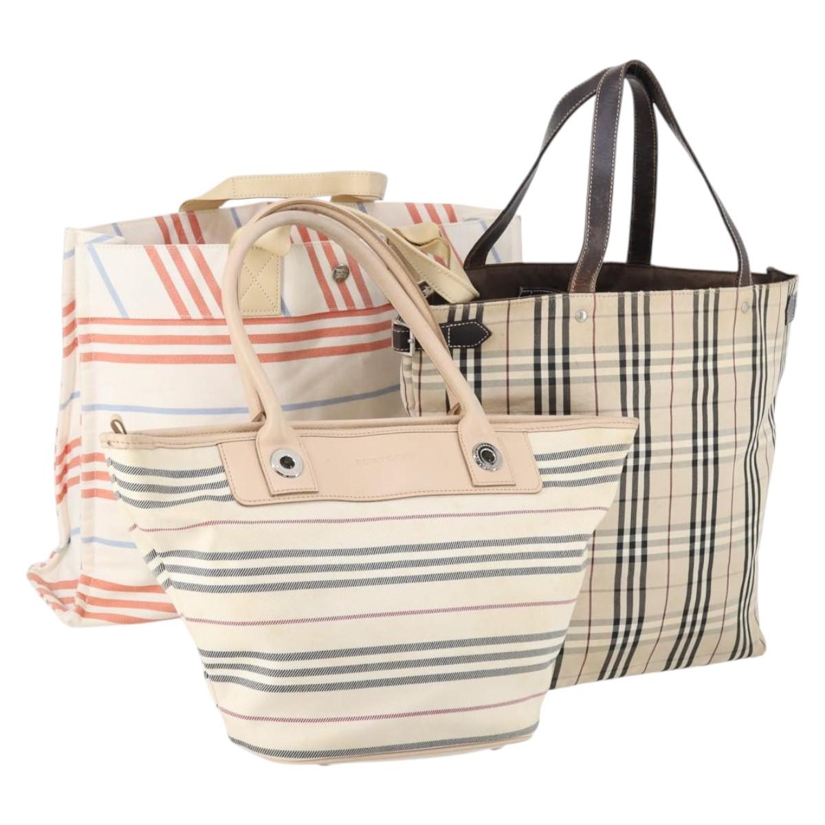 BURBERRY Nova Check Blue Label Tote Bag Canvas 3Set Beige Auth ti3475