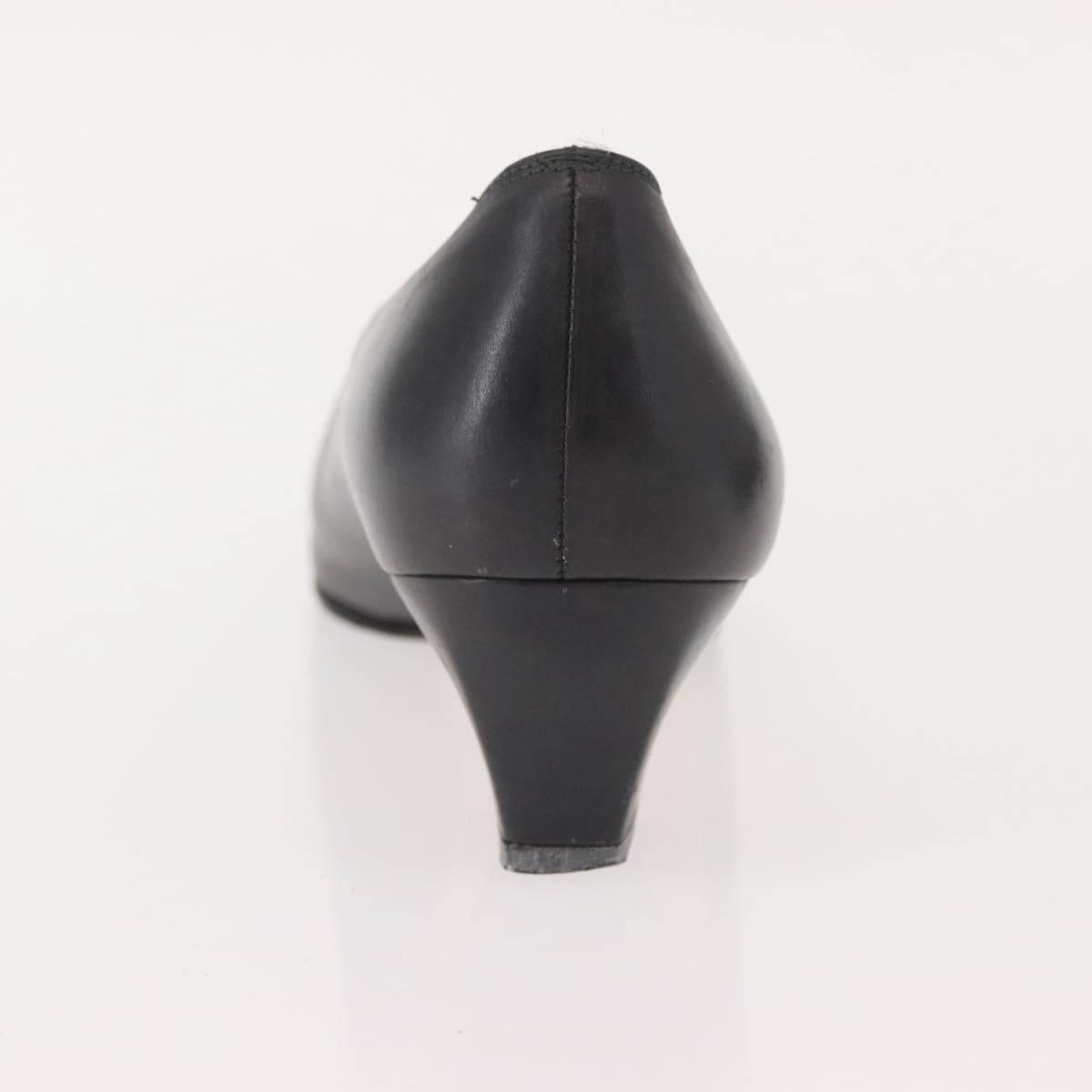 Salvatore Ferragamo Pumps Leather Black Gold Auth ti3478