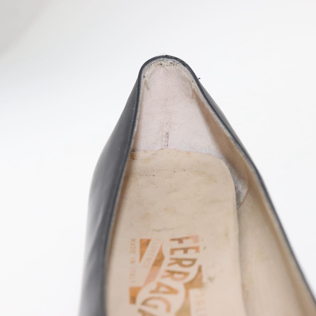 Salvatore Ferragamo Pumps Leather Black Gold Auth ti3478