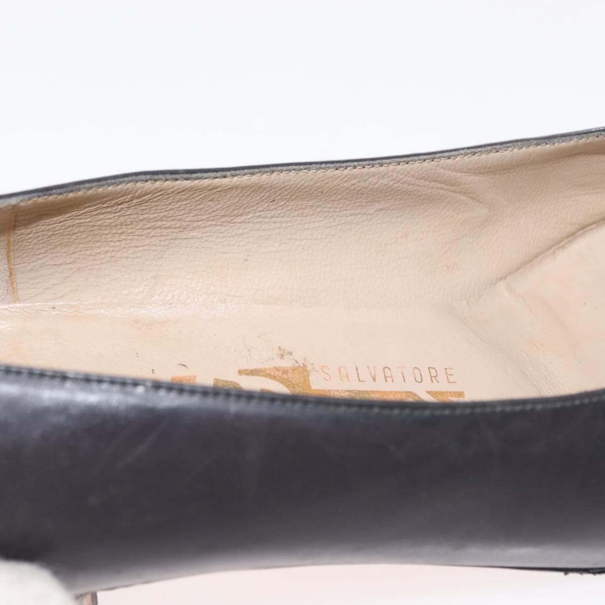 Salvatore Ferragamo Pumps Leather Black Gold Auth ti3478