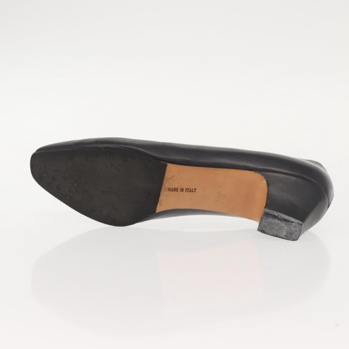 Salvatore Ferragamo Pumps Leather Black Gold Auth ti3478