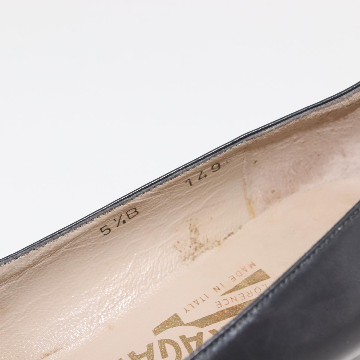 Salvatore Ferragamo Pumps Leather Black Gold Auth ti3478