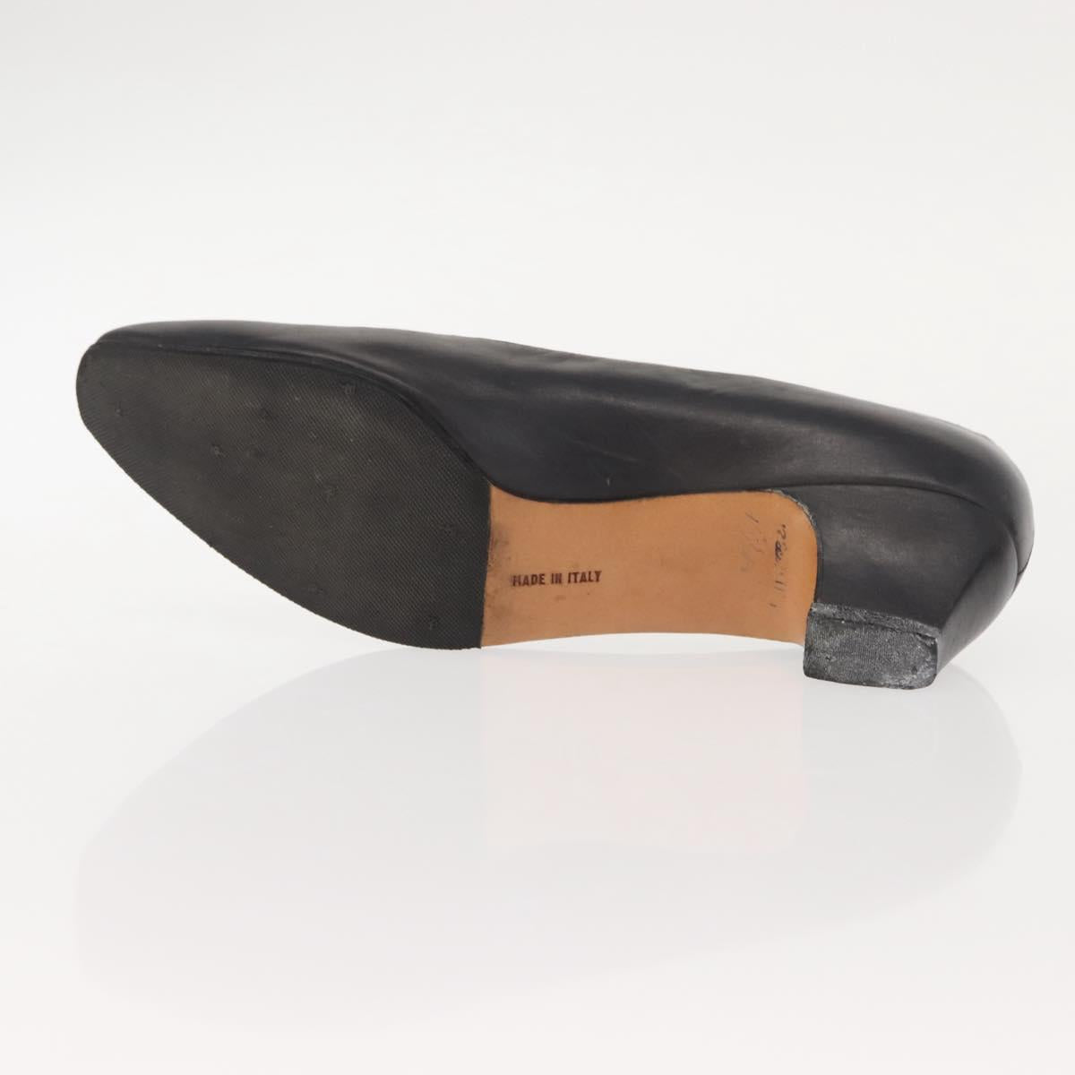 Salvatore Ferragamo Pumps Leather Black Gold Auth ti3478