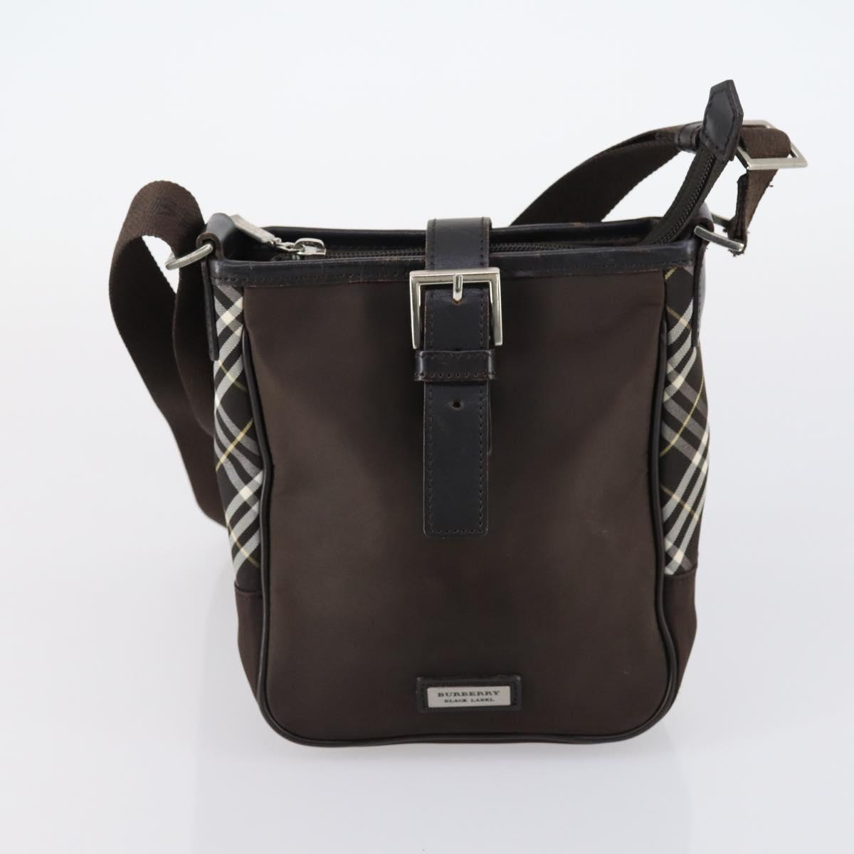 BURBERRY Nova Check Black Blue Label Bag Nylon Canvas 3Set Brown Auth ti3481