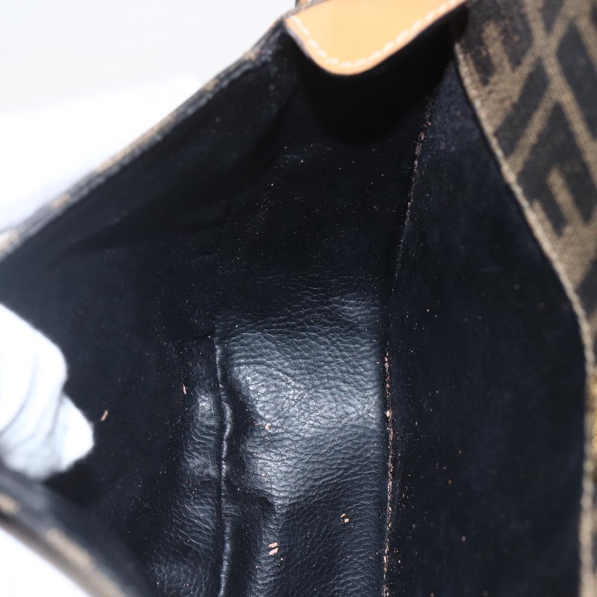 FENDI Zucca Canvas Shoulder Bag PVC Black Brown gold Auth ti3485