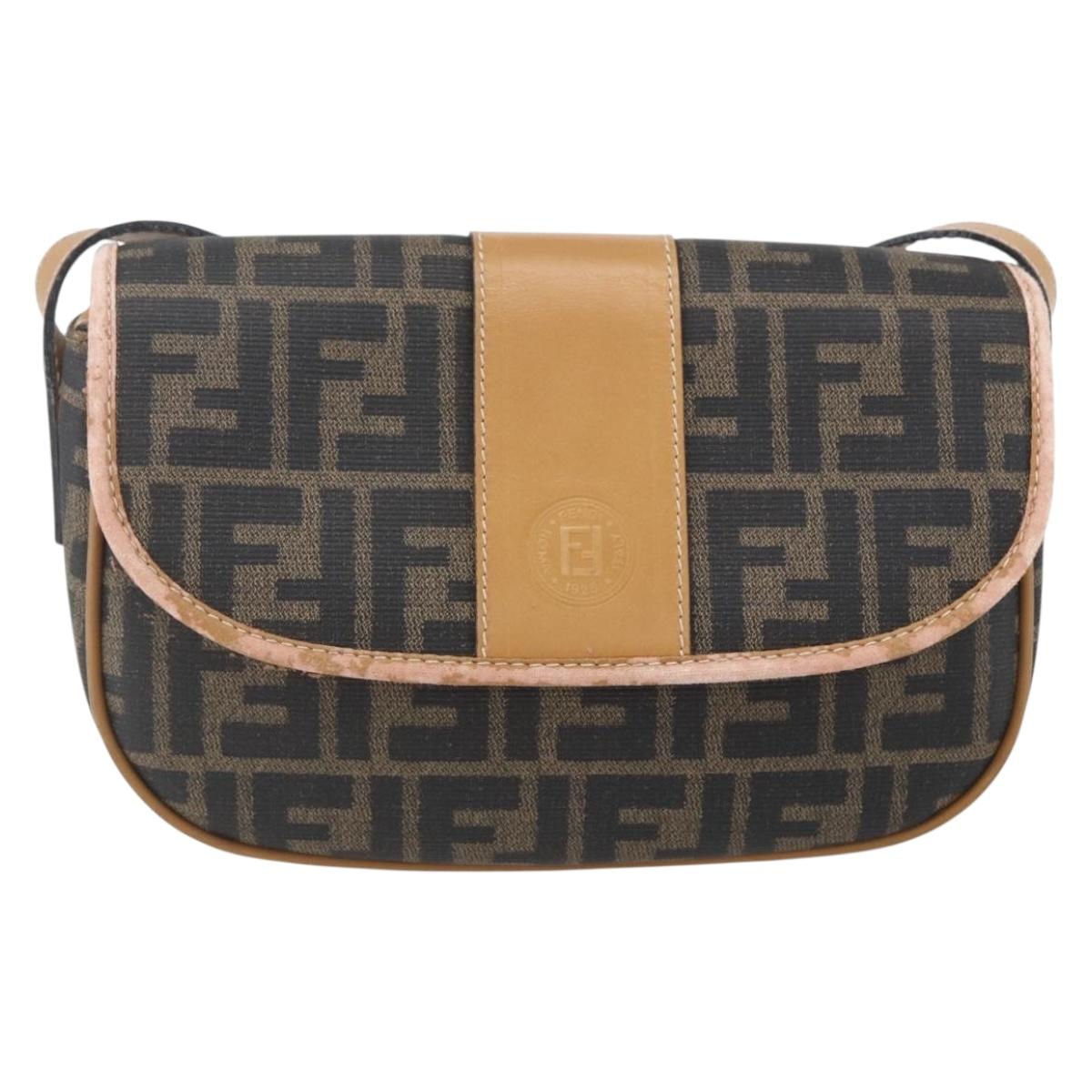 FENDI Zucca Canvas Shoulder Bag PVC Black Brown gold Auth ti3485