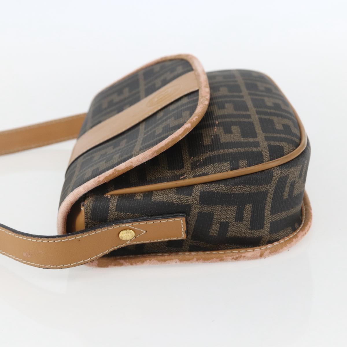 FENDI Zucca Canvas Shoulder Bag PVC Black Brown gold Auth ti3485
