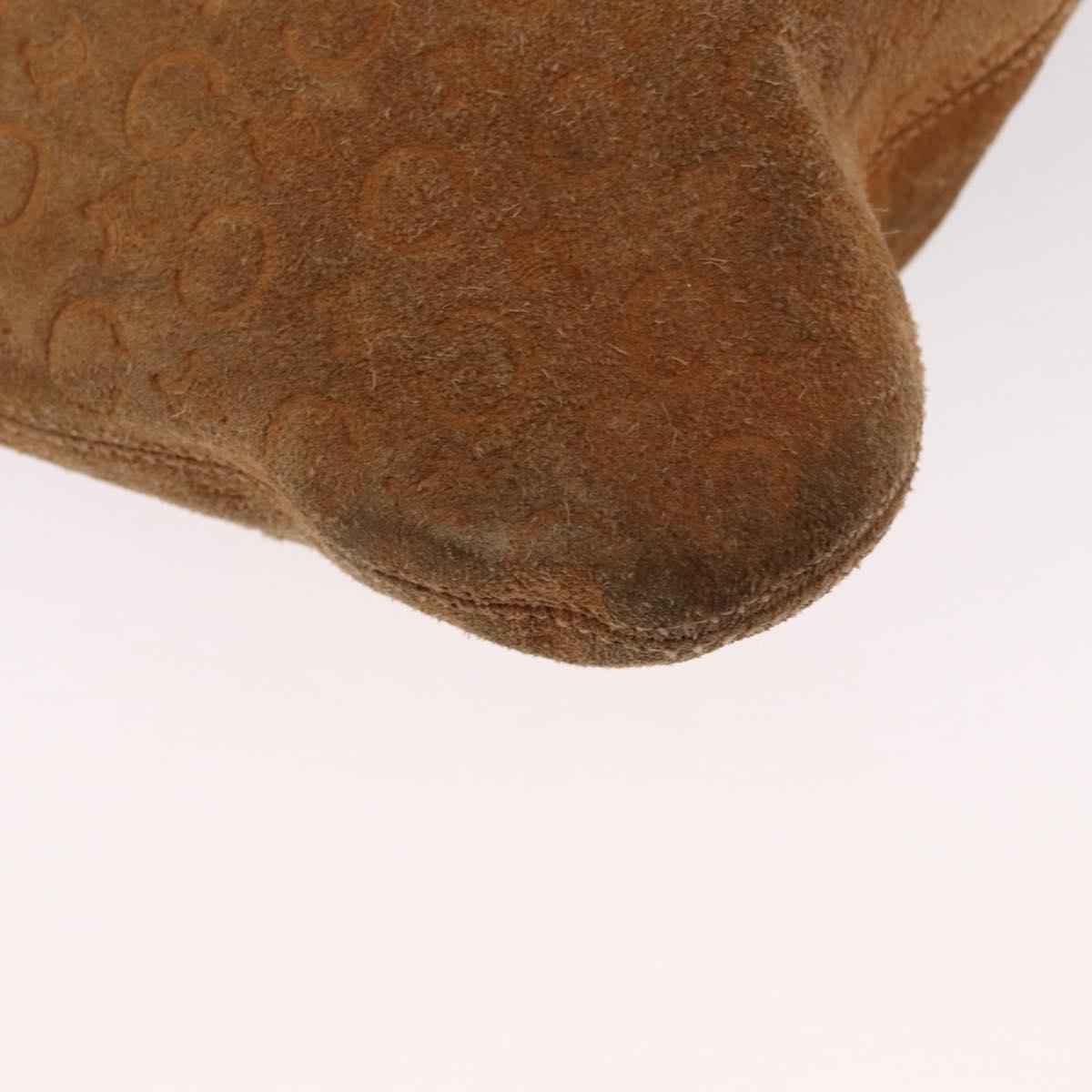 CELINE C Macadam Canvas Shoulder Bag Suede Brown Gold Auth ti3487