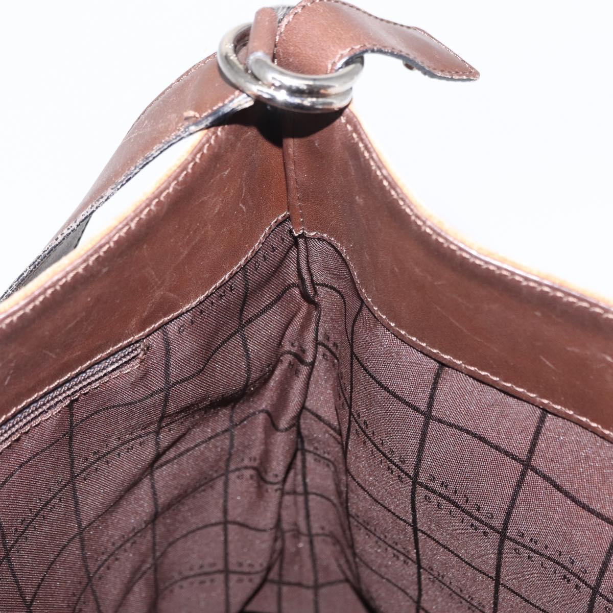 CELINE C Macadam Canvas Shoulder Bag Suede Brown Gold Auth ti3487