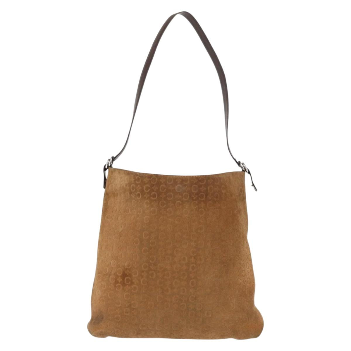 CELINE C Macadam Canvas Shoulder Bag Suede Brown Gold Auth ti3487